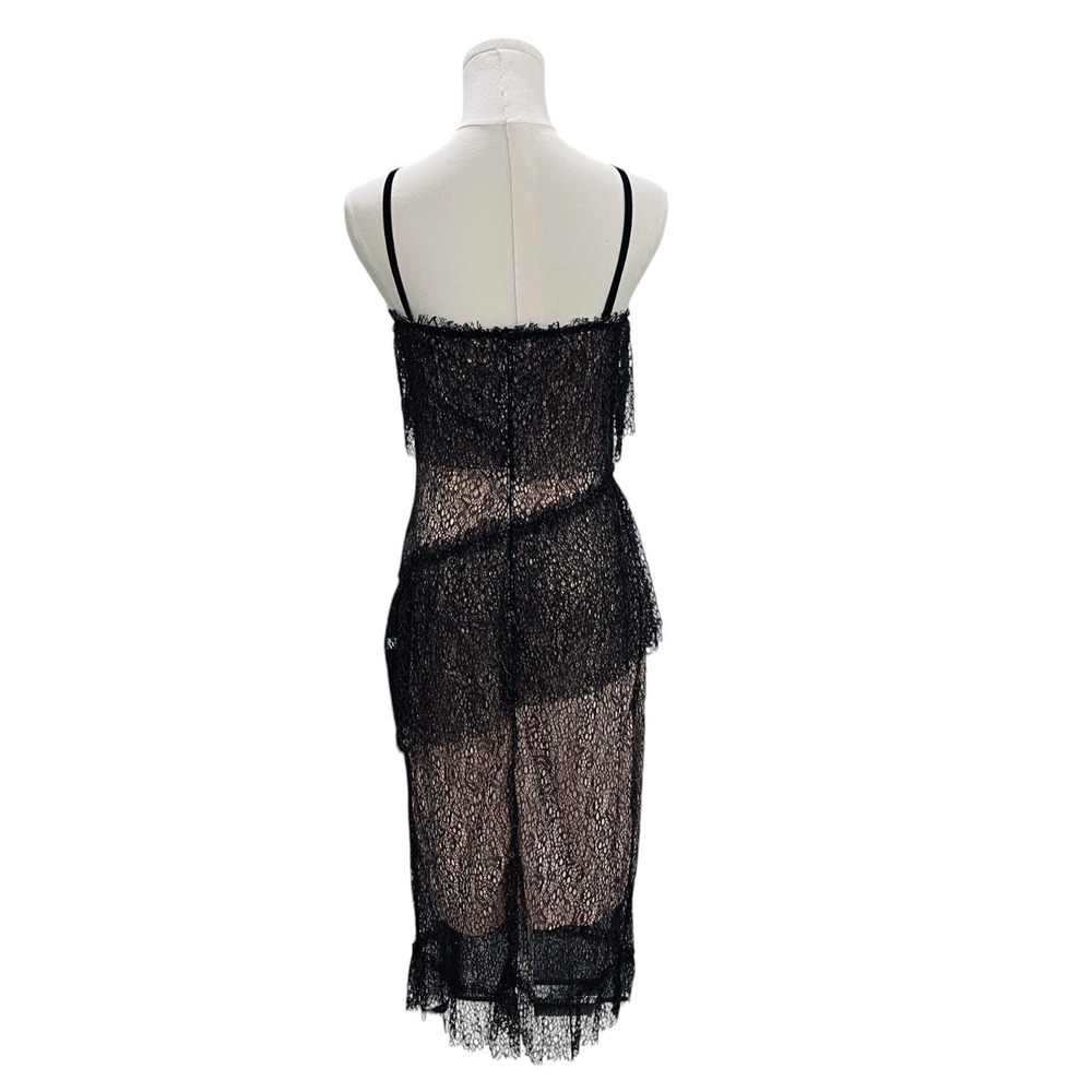 Nasty Gal Black Lace Party Dress Womens Size 4 Sheer Midi Soft Coral Lining Sexy - Picture 7 of 13